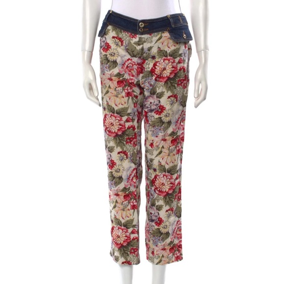 Dolce & Gabbana Floral Cropped Pants with Denim Waistband